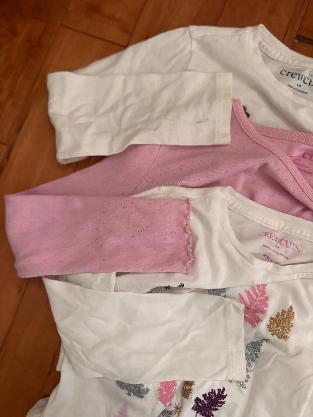 Crewcuts Girls Long-Sleeve Tee Trio in White & Pink